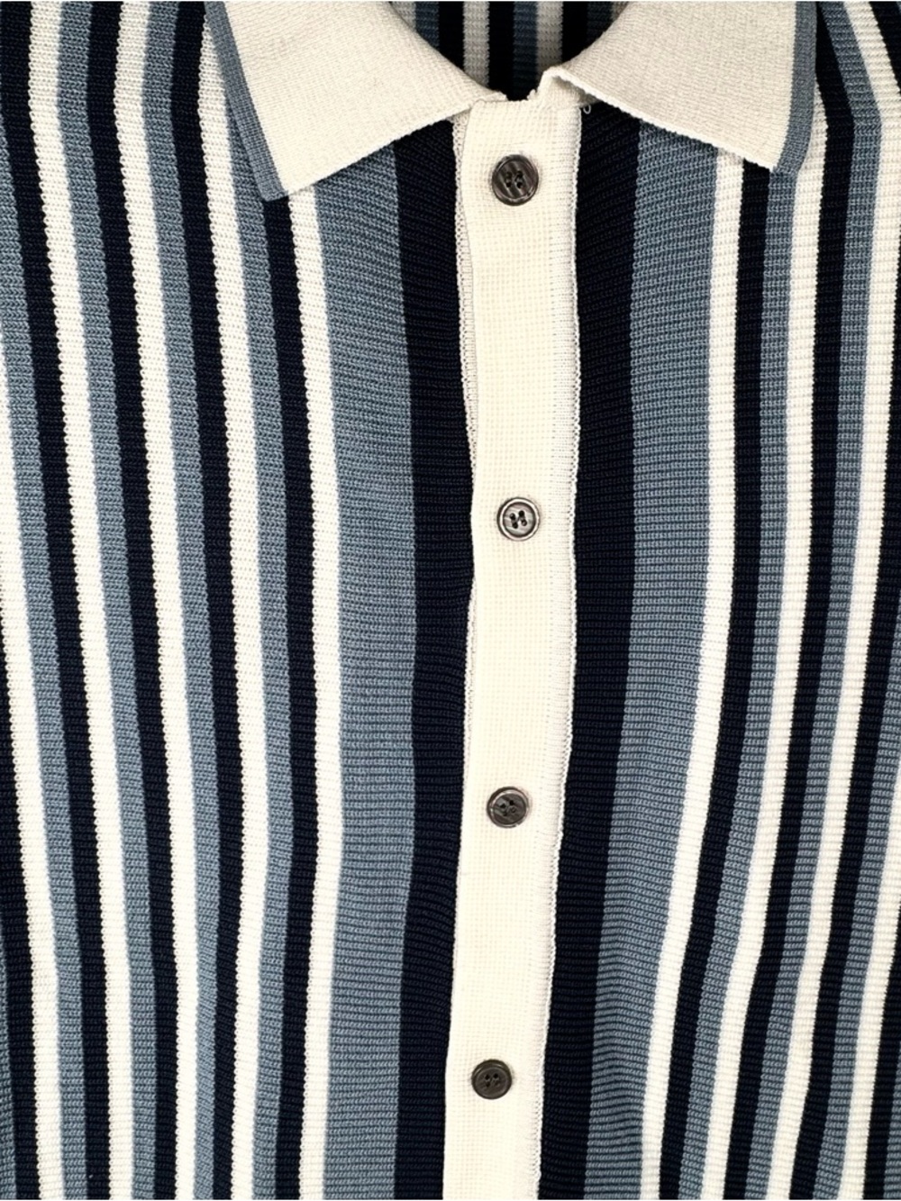 Striped Knit Polo Shirt Blue White Button Front Short Sleeve Men’s Small - Picture 4 of 11